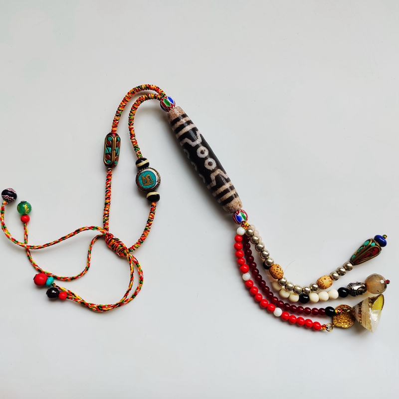 原创设计手编挂件天然材质大号十眼西藏天民族风多宝车挂包挂孤品