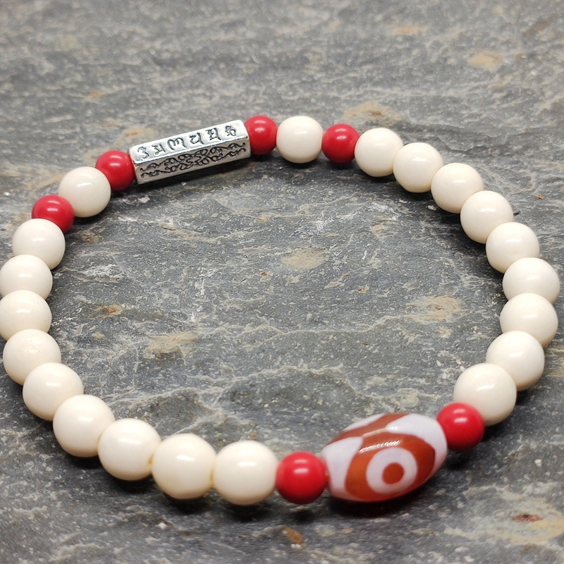 三眼西藏天珠天然牦牛骨细窄手串简约民族风朱砂藏式手链招财平安