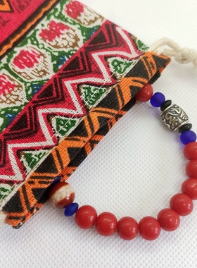 西藏尼泊尔琉璃六字真言红色手链