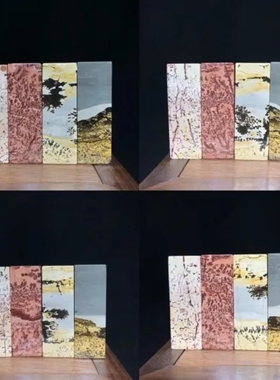 天然国画石天然成图自然成景四方柱四方来财小方印章高端送礼摆件