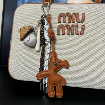 miu系憨豆小熊原创手作包包挂件棒球编织挂绳车钥匙扣书包挂饰