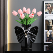 蝴蝶花瓶摆件客厅插花小众高级感酒柜玄关仿真花插花器轻奢装 饰品