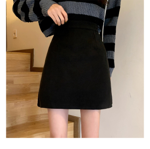 大码 毛呢半身裙加厚秋冬女a字包臀短裙小个子黑色简约百搭包臀裙