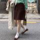 复古高腰灯芯绒A字半身裙秋冬大码 加长款 中裙百搭高腰显瘦短裙咖