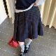 复古格纹百褶裙中长款 秋冬显瘦半身裙韩系格子大码 加长a字裙学院