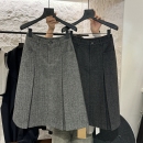 秋冬韩版 中长半身裙格雷灰百褶裙人纹高腰显瘦niu系复古a字裙 西装