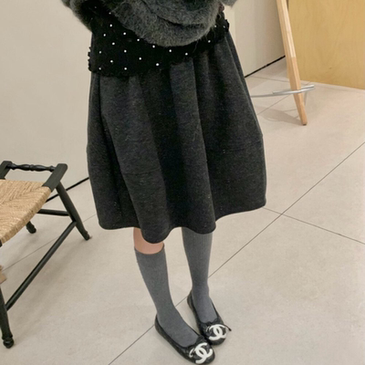 灰色毛呢半身裙女高腰显瘦A字裙