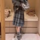 miu系复古格子毛呢百褶半身裙女高腰显瘦A字中长款 学院风中裙韩系