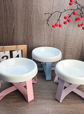 喵小姐的喵店猫碗陶瓷仙女碗铁架高脚护颈浅口猫粮碗pecolo平替