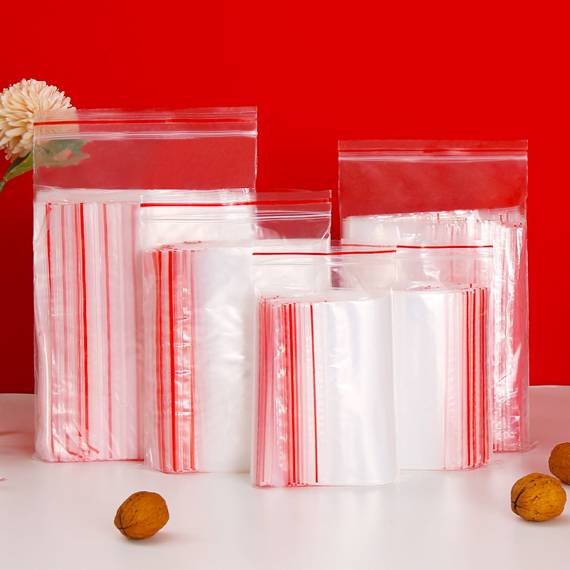 加厚透明自封袋红边塑封口袋密实袋PE食品拉链式分装袋塑料包装袋,包装,塑料自封袋,淘宝优惠券,粉丝福利购,淘宝优惠卷