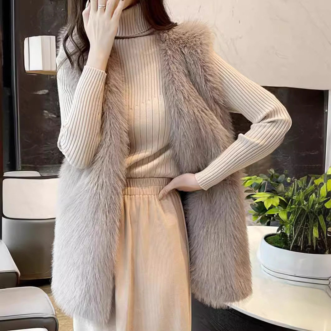 2024新款羊羔毛背心女中长款大衣马甲海宁皮草外套春秋冬季
