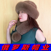 貂毛狐狸毛渔夫帽水貂皮草帽时尚 俄罗斯风格 水貂毛帽子女冬季 盆帽