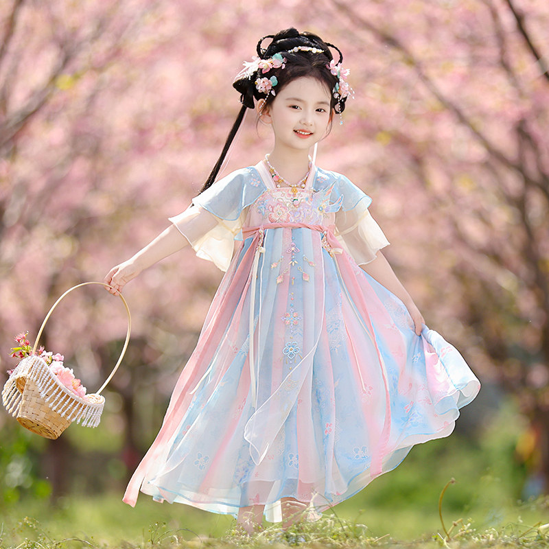 清仓特价！2025夏季新款超仙古风唐装女孩表演服女童中式连衣裙