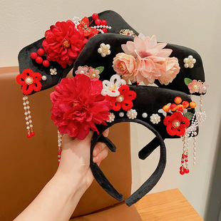 儿童头饰清朝满族汉服发饰女童格格发箍女宝宝新年春节拜年服旗头