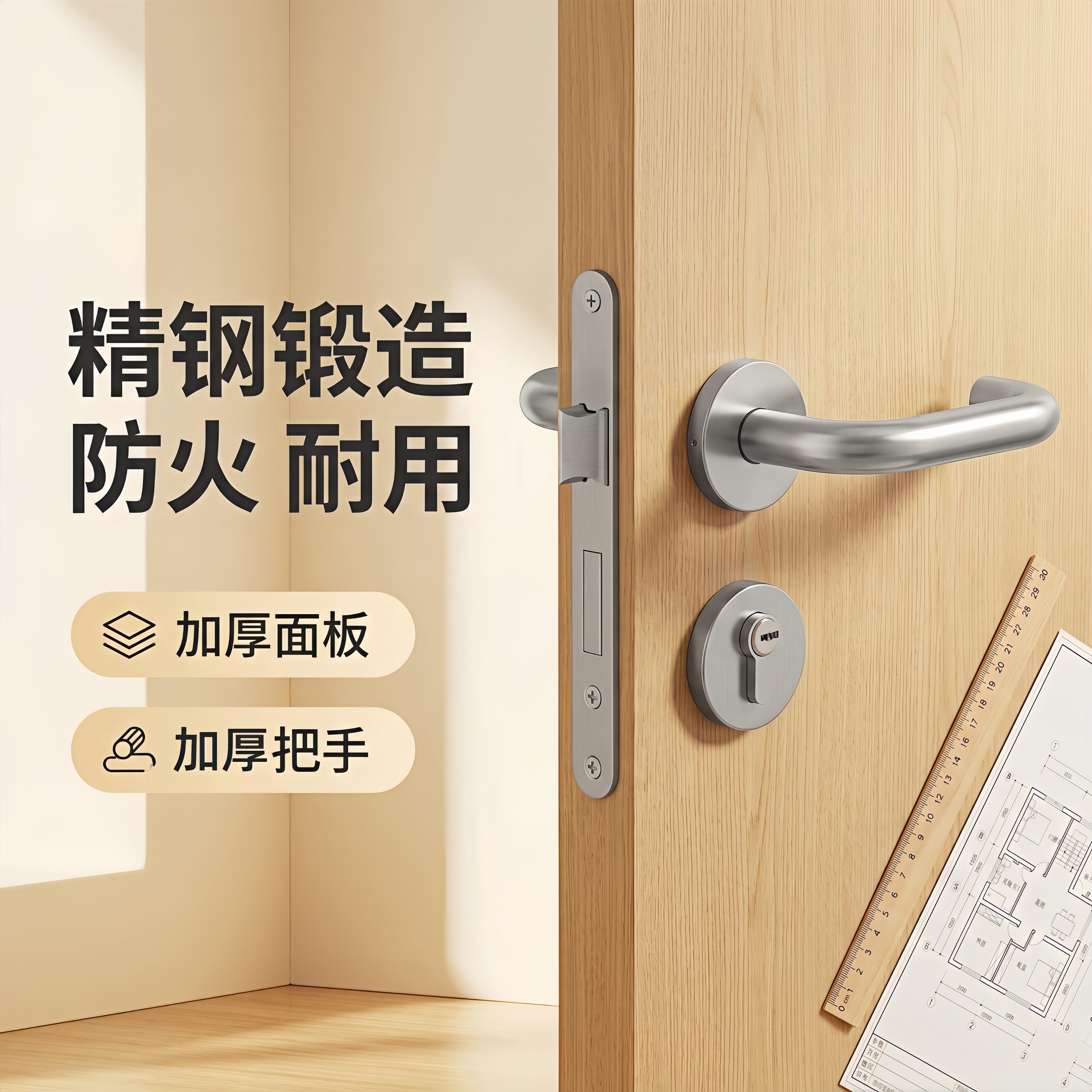 百贝佳物业不锈钢分体防火门锁图片
