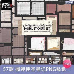 撕裂纸张日记笔记本手帐便签Goodnotes贴纸png免抠可商用美工素材