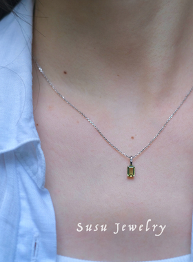 「彩宝」橄榄石紫水晶超闪天然宝石通体925纯银项链细精致小巧