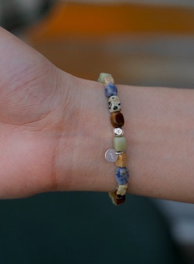 「南法假日」彩石 天然小石头手工串珠925纯银手链虎眼石图画百搭