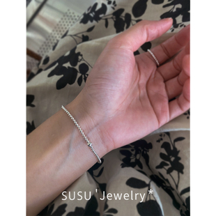 极简超细999纯银足银圆珠手链脚链小清新甜美简约手链气质百搭