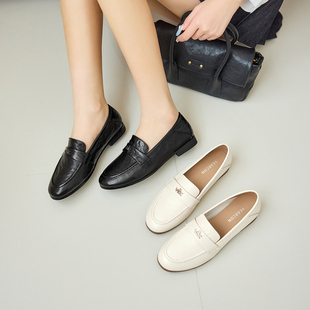 意尔康羊皮小皮鞋女2026春季新款不累脚英伦一脚蹬职业舒适乐福鞋