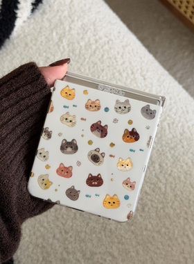 可爱小猫插画适用三星ZFLIP7/6/5手机壳小米mixflip2华为purax双层IMD硬壳pocket2荣耀Vflip2挂绳OPPO n3flip