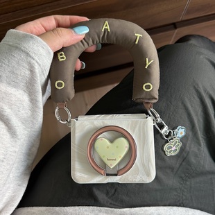 OPPOn3荣耀Vflip 5磁吸保护套purax华为pocket2 可爱手拎皮绳护轴皮质壳适用小米Mixflip2手机壳三星ZFLIP7