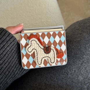 小众菱格小马皮质壳适用华为purax手机壳小米mixflip2保护套三星ZFLIP7 5硬壳pocket2荣耀Vflip2挂绳N3flip