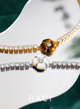 天然石四瓣花花钻链锁骨项链女