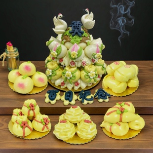 胶东花饽饽祭祀三七五七头七百日清明怀念先祖供奉花馍糕点摆上贡