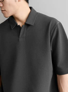 Arba设计 T165 夏轻通勤静奢重磅新疆棉抗皱深灰短袖POLO