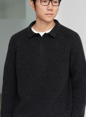 Arba设计 K31冬秋高级复古深花灰特细美利奴羊毛半襟休闲针织毛衣