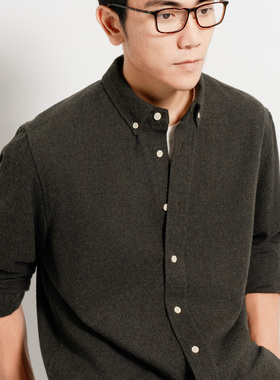 Arba设计 S82 春秋冬高级轻通勤户外新疆棉磨毛复古炭绿休闲衬衫