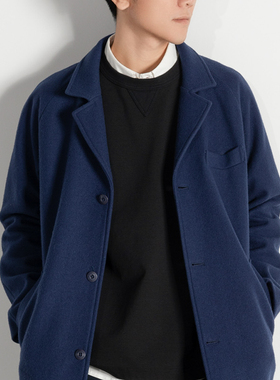 Arba设计 O01秋冬春高级轻通勤高饱和度海军蓝运动羊毛大衣