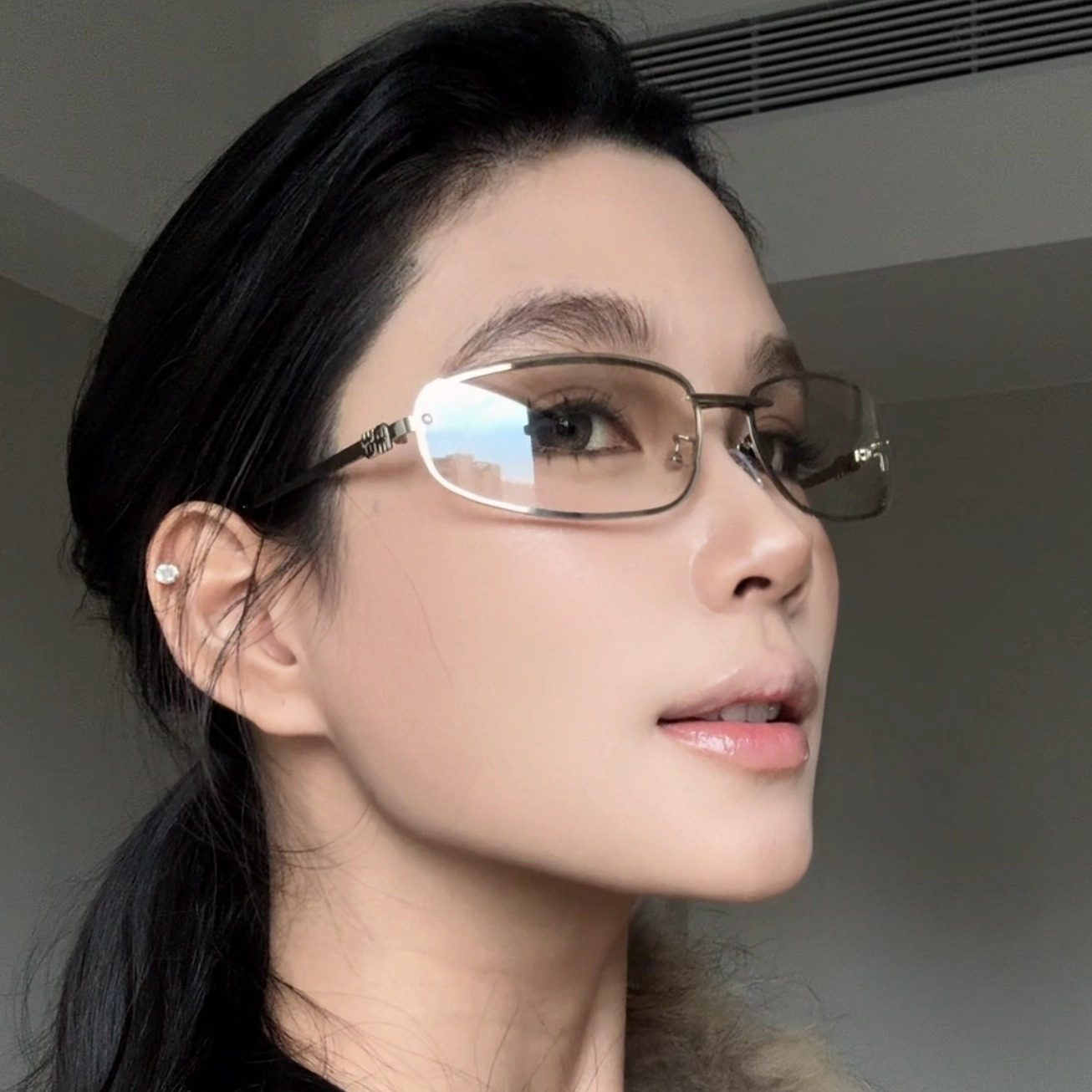 弗瑞姆眼镜椭圆无框太阳镜Y2K高级欧美ins墨镜复古太阳眼镜0028A