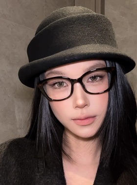 弗瑞姆眼镜大框猫眼深豹纹圆框防蓝光TR90镜架显脸小可配度数302