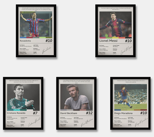 马拉多纳梅西C罗鲁尼海报有框画足球明星装饰画（复古做旧款）