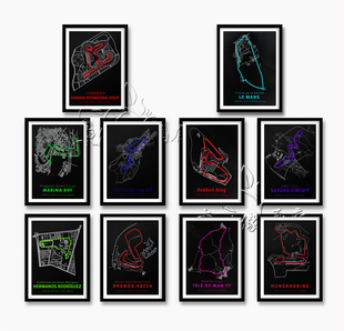 F1赛道海报上海赛车场勒芒蒙扎纽北马恩岛TT赛道装饰画挂画墙画