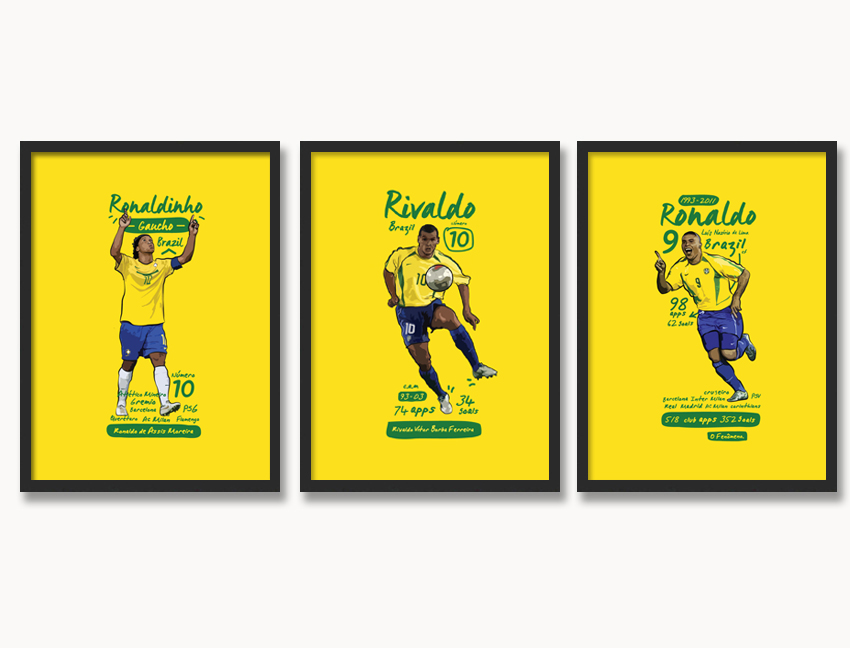 巴西队罗纳尔迪尼奥足球明星画装饰画有框画罗纳尔多海报壁画挂画