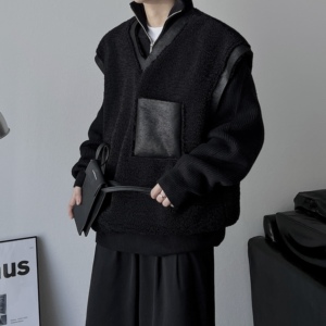 暗黑加厚皮毛一体马甲2023秋冬男女休闲设计感简约背心无袖外套潮