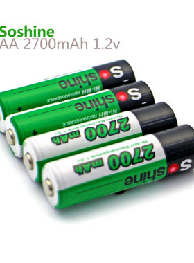 Soshine原装家用5号镍氢1.2V充电电池AA 2700毫安4节/卡送收纳盒