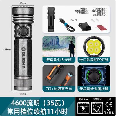 OLGIHT傲雷Seeker4 Pro手电筒探索家户外4600LM强光快拔21700充电