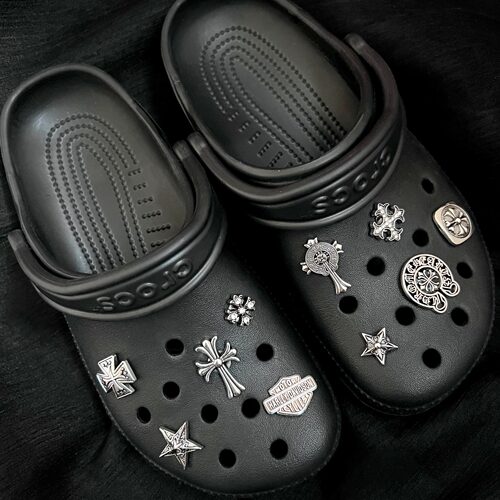 银色高级十字架金属洞洞鞋鞋花鞋扣crocs可拆卸diy适配卡洛驰