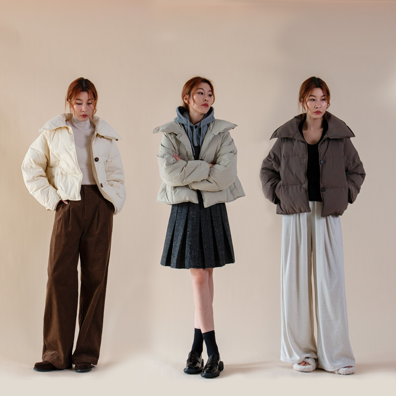 短款90绒羽绒服翻领立领通勤外套
