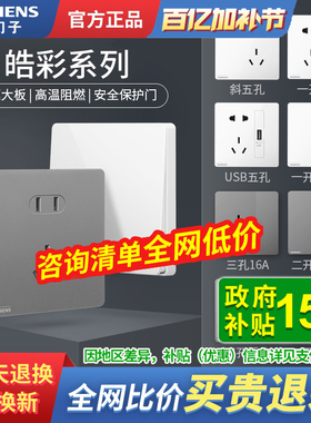 西门子开关插座面板全屋套餐86型16A一开五孔带USB电源家用皓彩灰