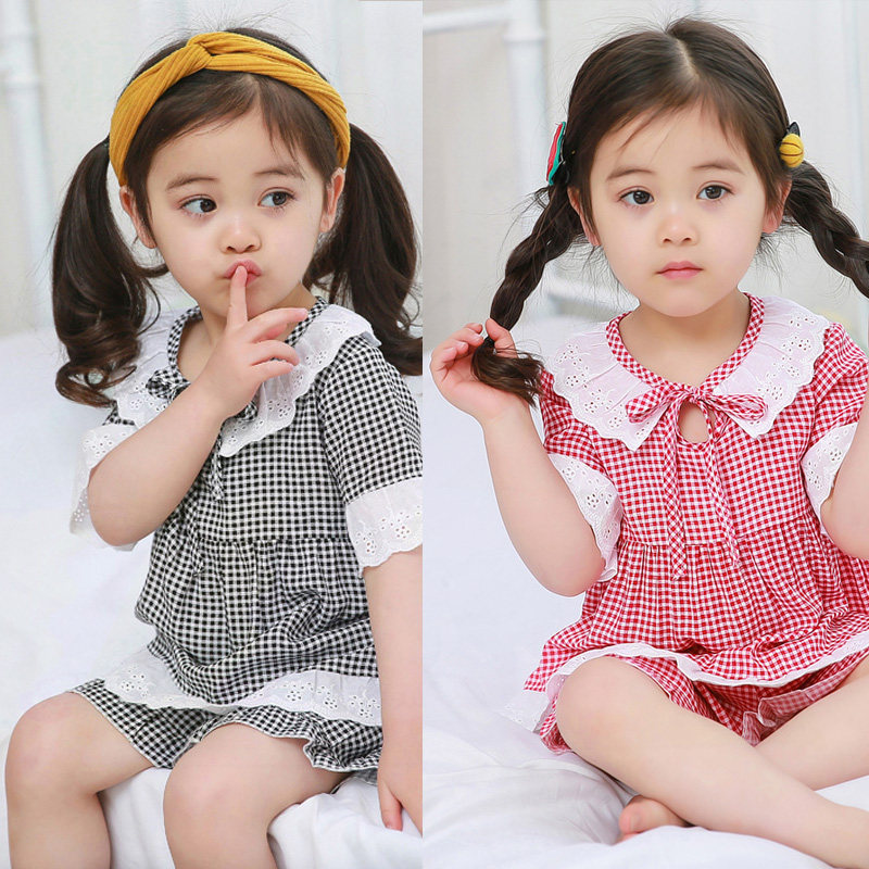 summer Thin section children girl suit Cotton silk pajamas baby TSUMUGI Artificial cotton Home Furnishings Short sleeved lace Cardiganin the Children/Baby/Family fitted , Set  category - from Buy2taobao.com to provide professional Taobao agent buy service