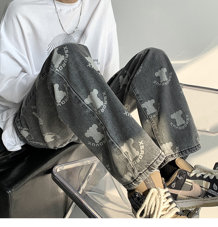 现货潮牌小熊印花牛仔裤男501-1-NZ908,男装牛仔裤,星座501-1
