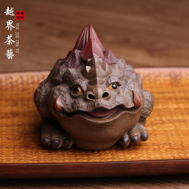 精品紫砂茶宠摆件三足金蟾可养招财子夜何伟斌全手工茶玩创意茶盘