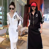 女连帽长袖 休闲裙套装 卫衣半身裙子两件套 时尚 欧洲站2026春秋新款
