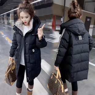 连帽羽绒棉服女中长款 2025冬季 时尚 韩版 休闲加厚保暖棉衣外套 新款
