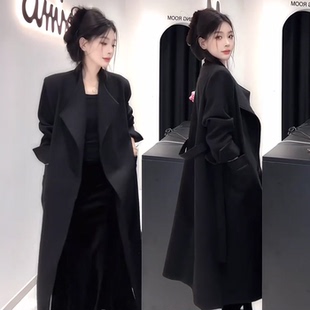 2026春季新款御姐气质长款毛呢外套女宽松显瘦通勤高级感呢子大衣